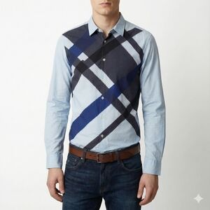 Armani Exchange Blue Black Plaid Shirt